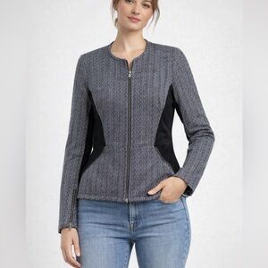 Maison Scotch Women's Blazer Jacket Full Zip Cotton Wool Blend Gray Black